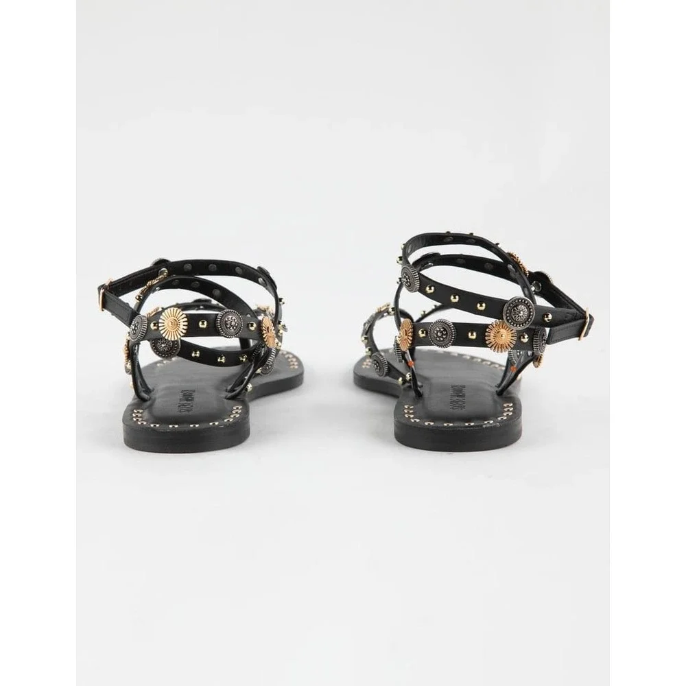 Steve Madden Recent Black Studded Gladiator Sandals Mixed Metal Boho Flat 9.5M